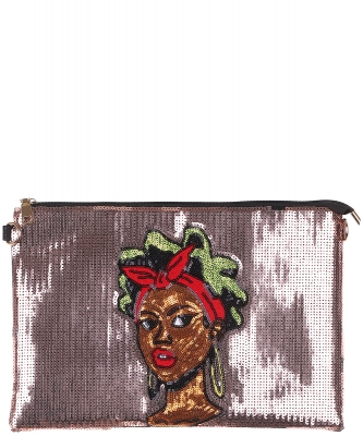 African-American Women Design Reversible Sequin Clutch Bag B029 CHAMPAGNE